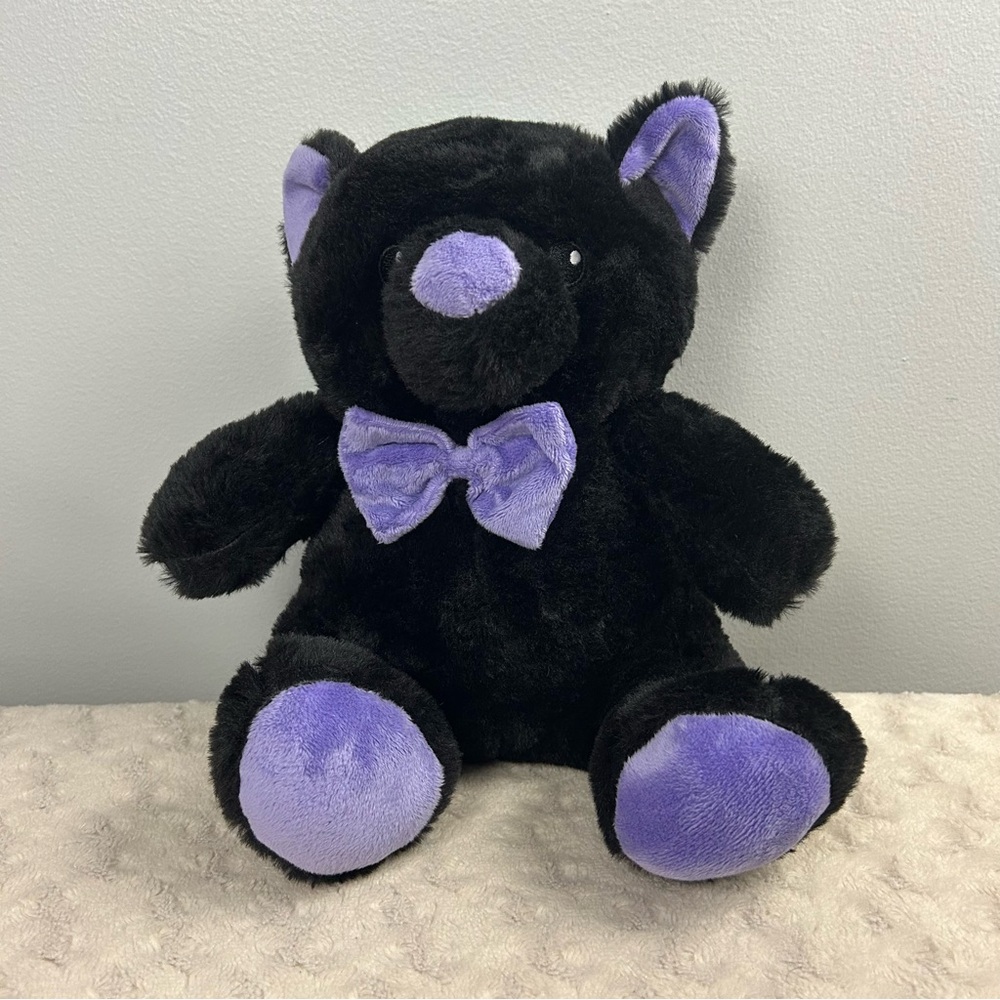 Petsmart Lucky the Black Cat Plush Stuffed Dog Toy Squeaker Purple Bow Tie